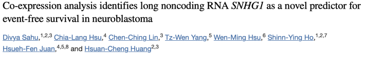 Co-expression analysis identifies long noncoding RNA SNHG1 as a novel predictor for event-free survival in neuroblastoma